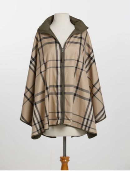 Olive Plaid Reversible Hooded Poncho - Gifts for All Occasions - NYC and Nationwide Delivery