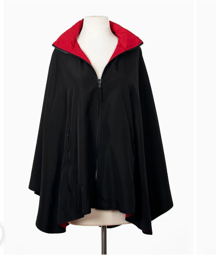 Black and Red SPORTYRAP Reversible Rain Poncho - Water-Repellent Travel Wrap