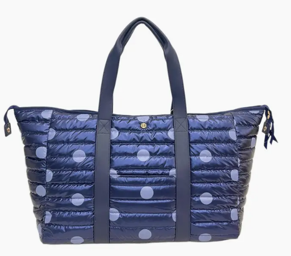 Sapphire Polka Dot Lemonbella Cassie Weekender Puffer Duffel Bag | Travel Gift for Women | The Pampered Professional, NYC