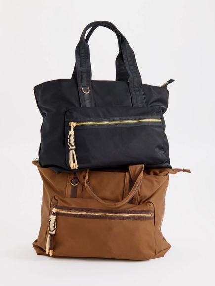 Black and Mocha Shiraleah Tote bag - sporty travel tote with zip pockets and trolley sleeve, corporate gift for women, nationwide delivery

