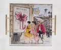 Shopping is a Good Idea Acrylic Tray with gold handles featuring three chic women shopping on a European city street with a pink bow and high heel illustration - luxury fashion gift for her, NYC and Long Island boutique, nationwide delivery
