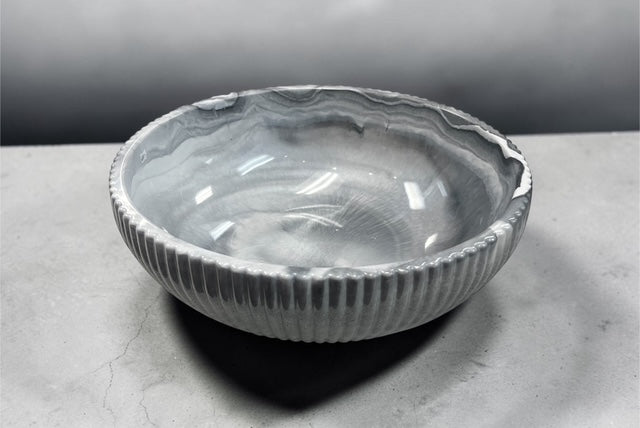 Silver and white resin fruit bowl - unique home gift for clients, colleagues, and family - New York City and nationwide delivery
