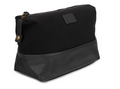 Skyler Toiletry Bag in black cotton canvas and vegan leather with gold-tone zipper and monogram patch - luxury travel bag for men, Long Island gift store, nationwide delivery