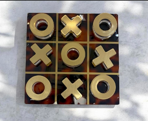 Tortoise shell and gold acrylic Tic-Tac-Toe game - luxury corporate gift, unique birthday gift, holiday gift, housewarming, Father's Day, Mother's Day, staff appreciation, client gift, gift for him, gift for her, home office decor, New York City gift store, nationwide delivery, The Pampered Professional