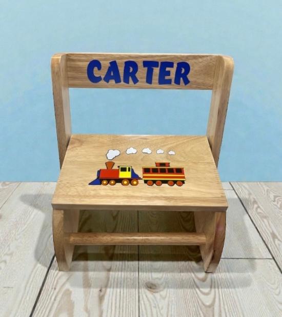 Train themed step stool for toddlers - personalized new baby corporate and birthday gift - NYC and nationwide delivery - The Pampered Professional