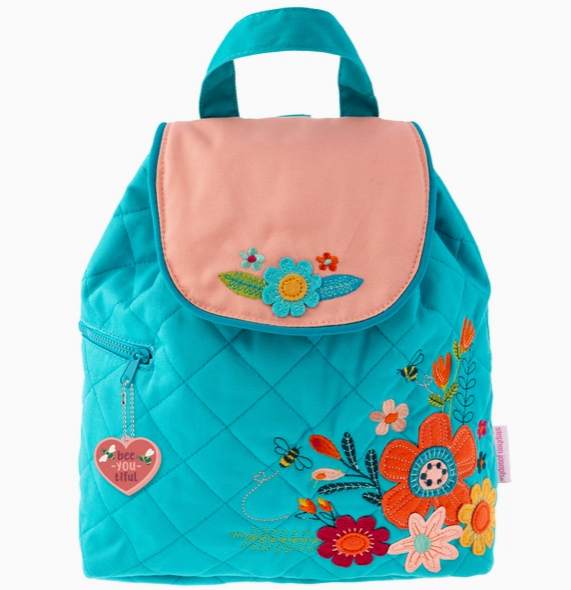 Girls personalized quilted backpack with flowers and bees embroidery - Stephen Joseph toddler school bag, baby shower gift, nationwide delivery from NYC