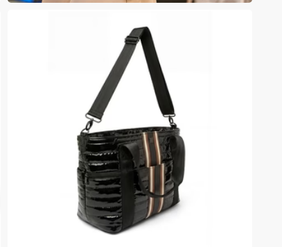 Think Rolyn Jet Set Wingman Tote - Black Patent Colorblock Luxe Stripe