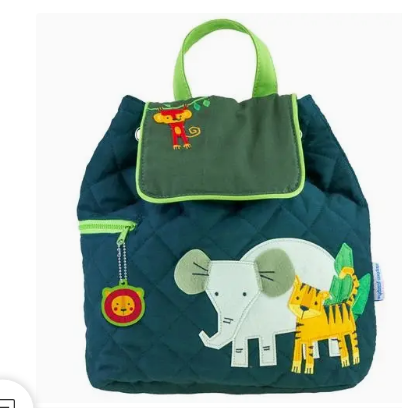 Kids personalized quilted backpack with elephant tiger and monkey embroidery - Stephen Joseph toddler bag doubles as diaper bag, baby gift, Long Island